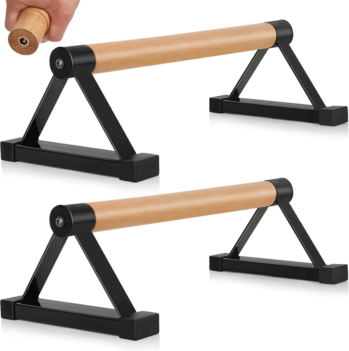 16-Inch Solid Wood Parallettes Bars with Anti-Slip Grip, Sturdy Metal Bracket Supports Up to 600 lb, for Calisthenics and Floor Workouts