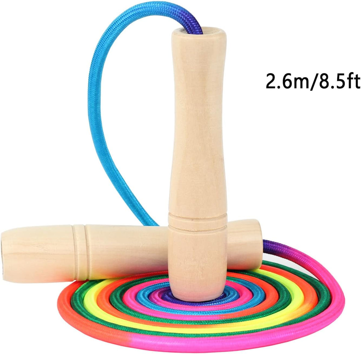 Jump Rope Kids, 8.5ft Adjustable Cotton Skipping Rope with Wooden Handle for Boys and Girls Fitness Outdoor Exerci (Rainbow color)