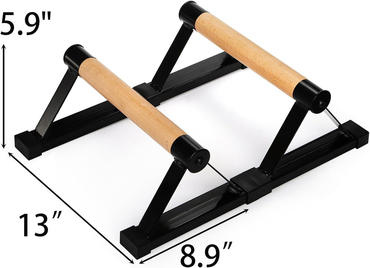 Solid Wood Parallettes Bars with Sturdy Steel Bracket, Anti-Slip Handstand Supports Up to 600 lb, Black Home Gym Floor Workout Equipment