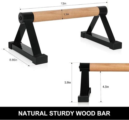 Solid Wood Parallettes Push-Up Bars with Sturdy Metal Bracket, Anti-Slip Handstand and Calisthenics Supports, 500 lb Capacity