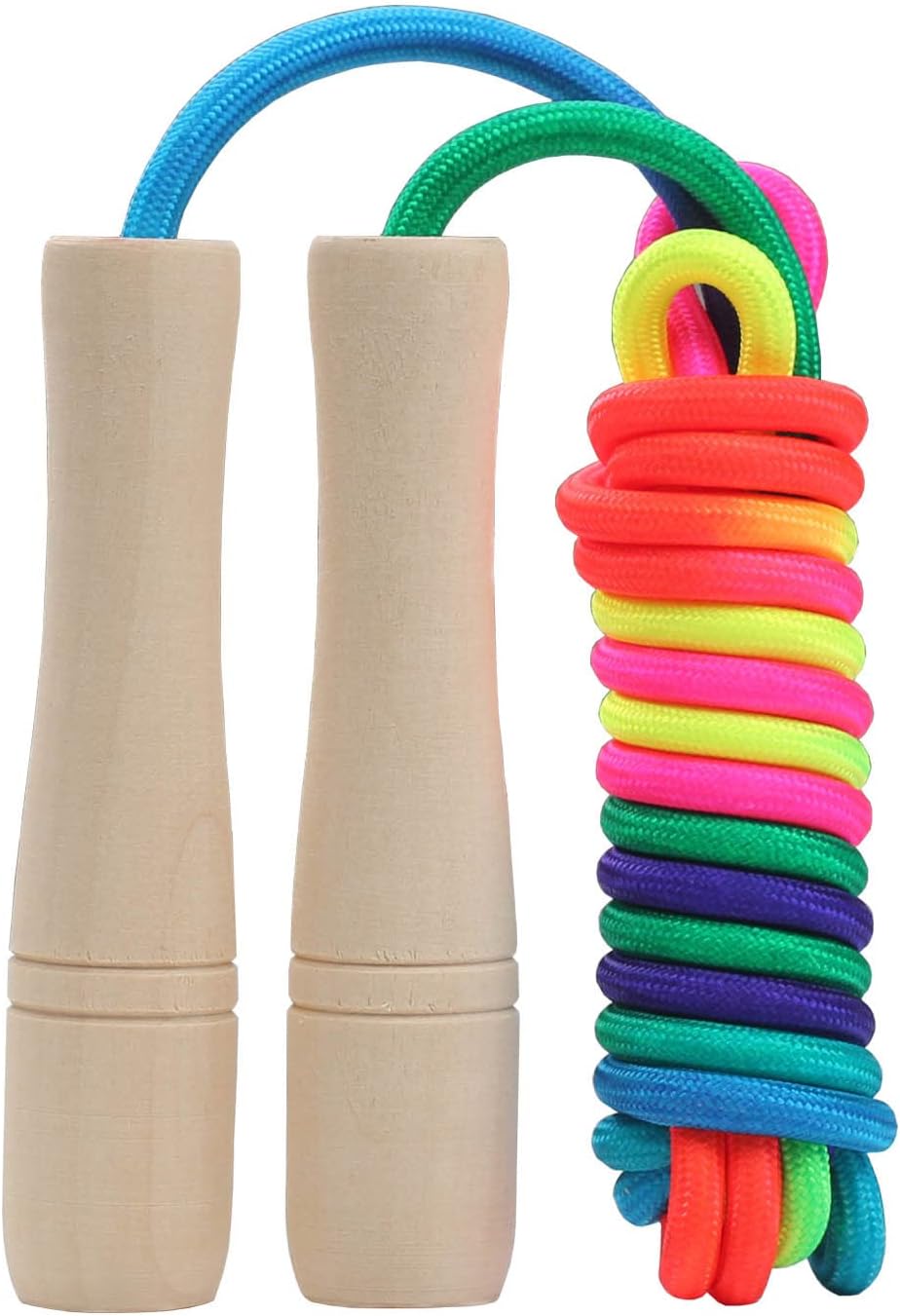 Jump Rope Kids, 8.5ft Adjustable Cotton Skipping Rope with Wooden Handle for Boys and Girls Fitness Outdoor Exerci (Rainbow color)