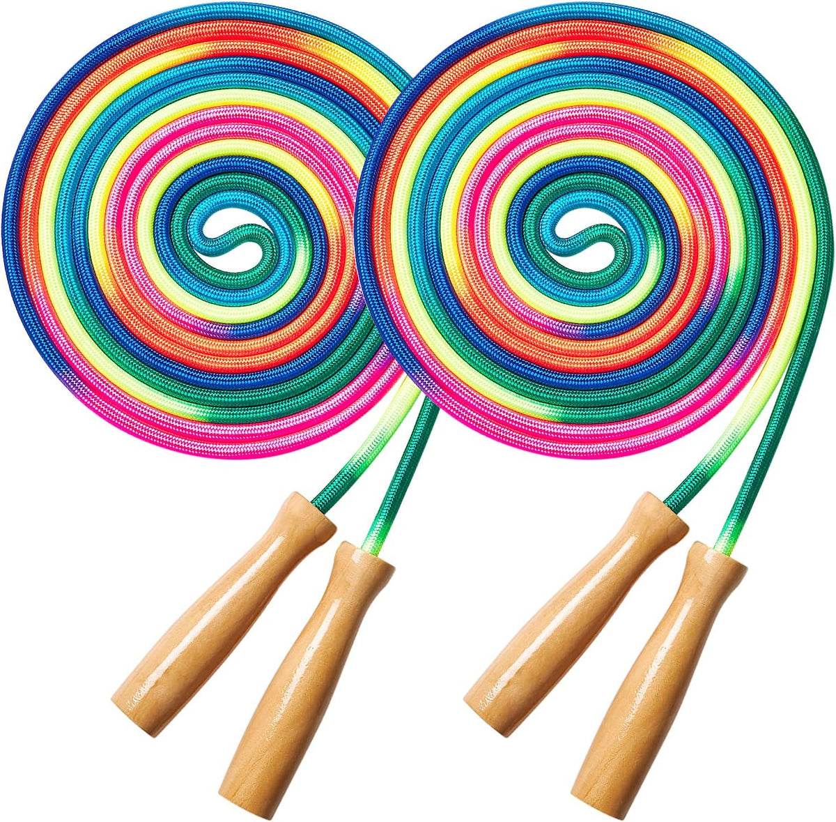 Double Dutch Long Jump rope - 16Ft 2 Pack Skipping Rope for Kids Adults, Rainbow Jumping Rope for Multiplayer with Wooden Handle