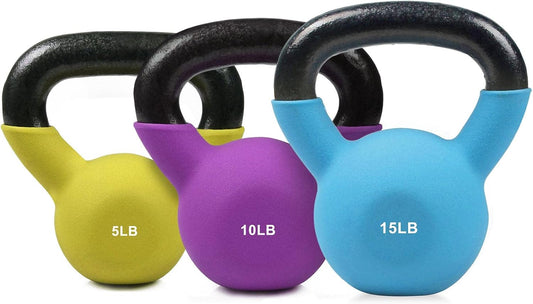 Neoprene Coated Solid Cast Iron Kettlebell 5 10 15 20 25 30 35 40 45 50 LB, Great for Full Body Workout, Cross-Training, Weight Loss & Strength Training