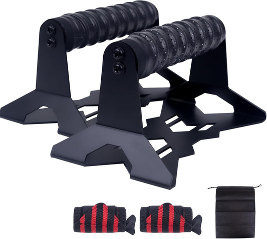 Heavy-Duty Steel Parallettes Push-Up Bars with Non-Slip Handles, Includes 2 Wrist Guards and Storage Bag, for Home and Outdoor Calisthenics