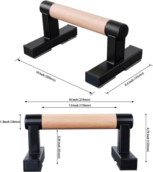 Pair of Solid Wood Parallettes Push-Up Handles with Metal Bracket, Supports Up to 600 lb, for Calisthenics and Floor Strength Training