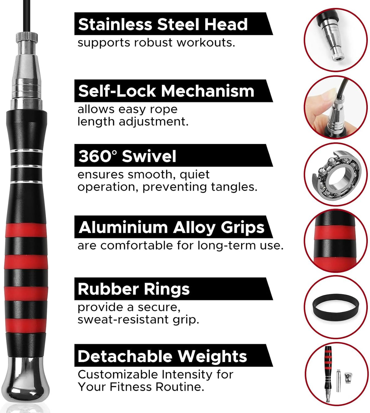 Speed Jump Rope - No-Screw Design, 360° Rotation, Non-Slip Silicone, Weighted, Includes 2 Handles, Portable Fitness Tool for Boxing