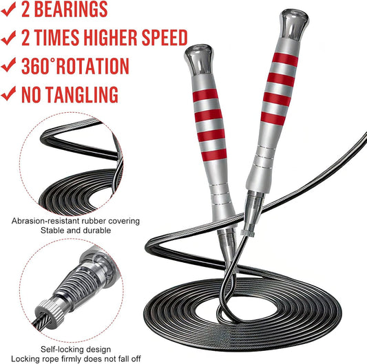 Speed Jump Rope, Double Under Jumping Rope, Aluminium Handle Skipping Rope for lf-Locking Which is Easy to Adjust Length, Removable Weight, Boxing  Fitness Training for Men Women
