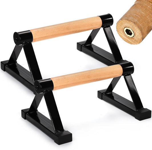 Solid Wood Parallettes Bars with Sturdy Steel Bracket, Anti-Slip Handstand Supports Up to 600 lb, Black Home Gym Floor Workout Equipment